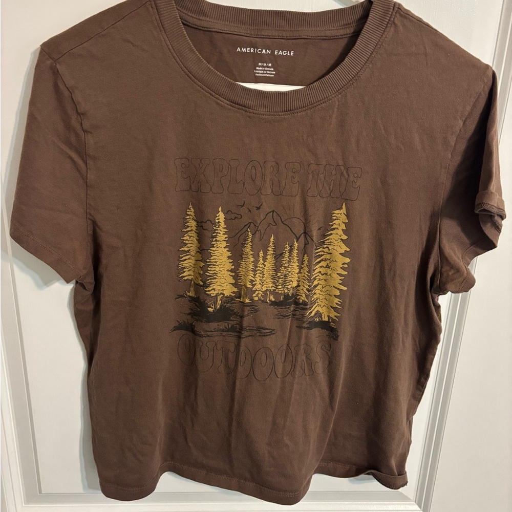 American Eagle Brown Crewneck Tee with White Logo